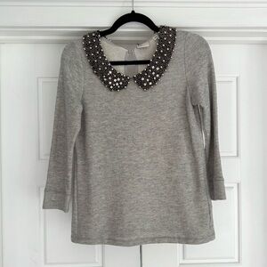 Anthropologie Beaded Peter Pan Collar Sweatshirt, XS